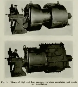 Characteristics of Steam Turbines: High and Low Pressure Turbines (Credit: Probably Matson or builder. Pacific Marine Review, March 1917, p. 45)