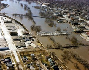 Examples of Water Pollution: Urban Stormwater-Flooding involving the Red River in East Grand Forks, Minnesota; and Grand Forks, North Dakota, 1979 (Credit: U.S. Army Corps of Engineers Digital Visual Library 1997)