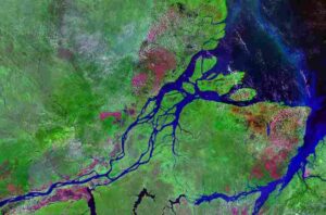 Why Estuaries Are Important: Complex Channel Networks Enable Estuaries Absorb Excess Water and Reduce Flooding Risk (Credit: NASA 2006)